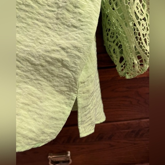 John Mark Boho Button Up Tunic Crochet Sleeve in Lime Green Wire Collar Sz 1X - Picture 6 of 10